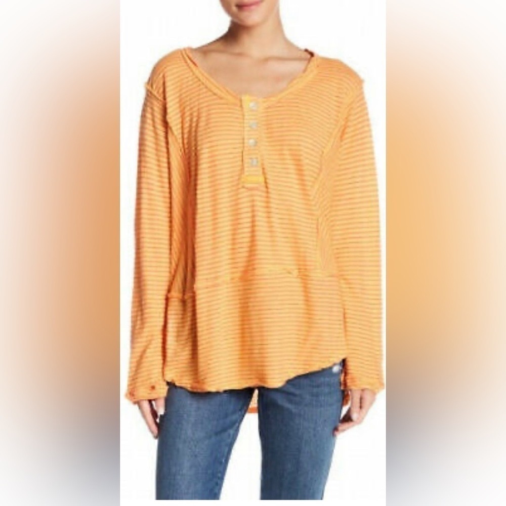We The Free Tangerine Striped Long Sleeve Top